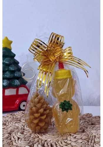 Cadou (lumânare naturală , ursuleț cu miere de salcâm)