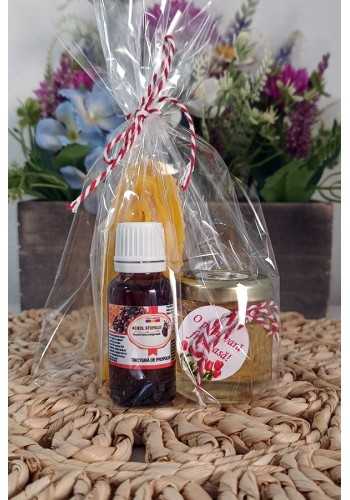 Cadou 1 martie (Miere de salcâm, tinctură de propolis, lumânare naturală Fecioara Maria)