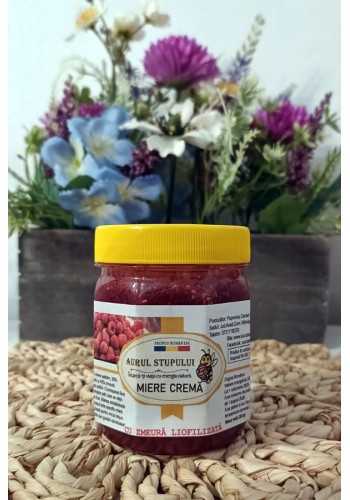 Miere crema cu zmeura liofilizata, miere cu zmeura, miere crema zmeura, zmeura liofilizata