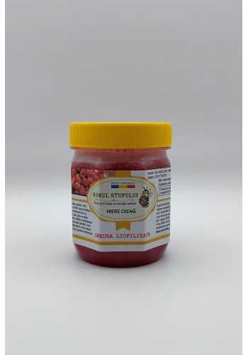 Miere crema cu zmeura liofilizata, miere cu zmeura, miere crema zmeura, zmeura liofilizata